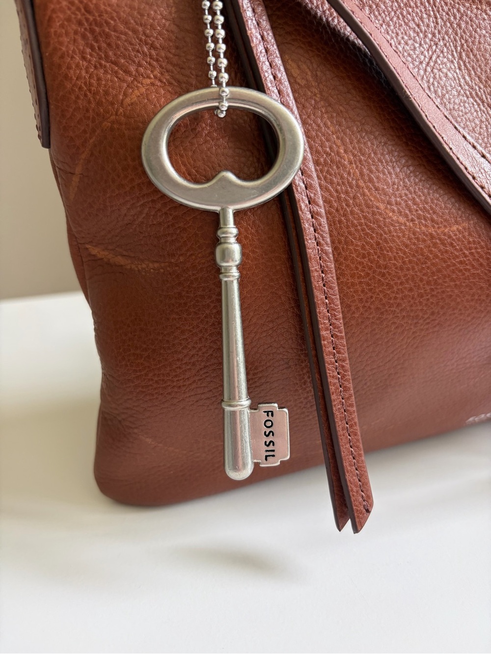 Fossil Tan Leather Crossbody with Key Charm - Picture 9 of 14